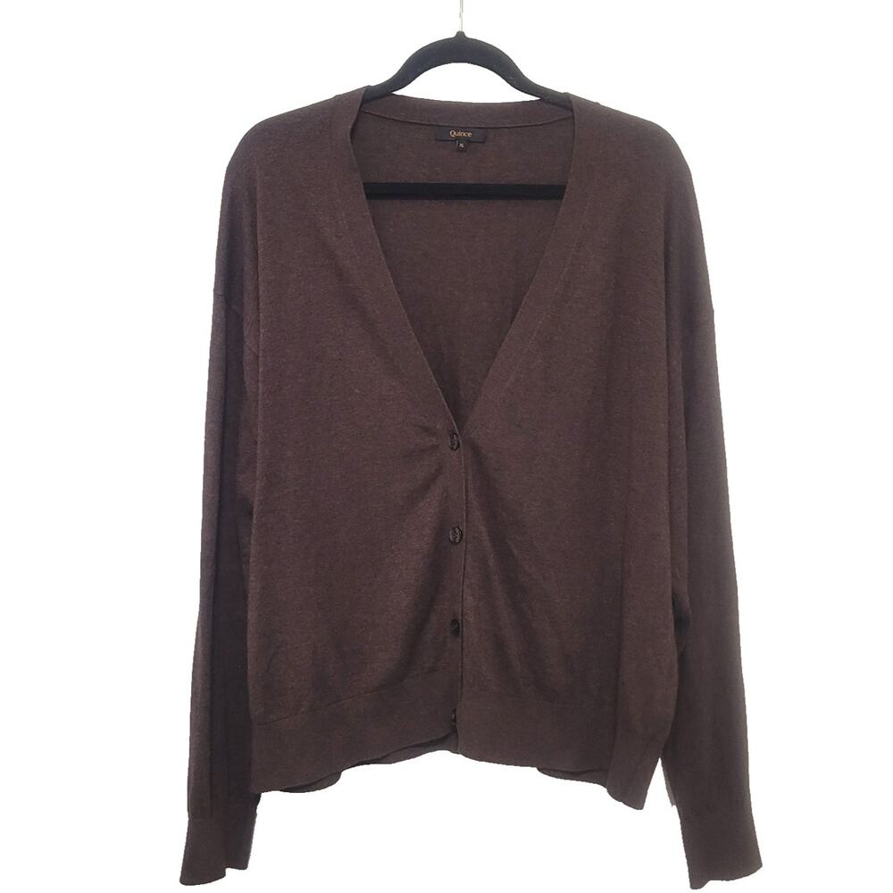 Quince Lightweight Cotton Cashmere V Neck Cardigan Size XL Brown Minimalist